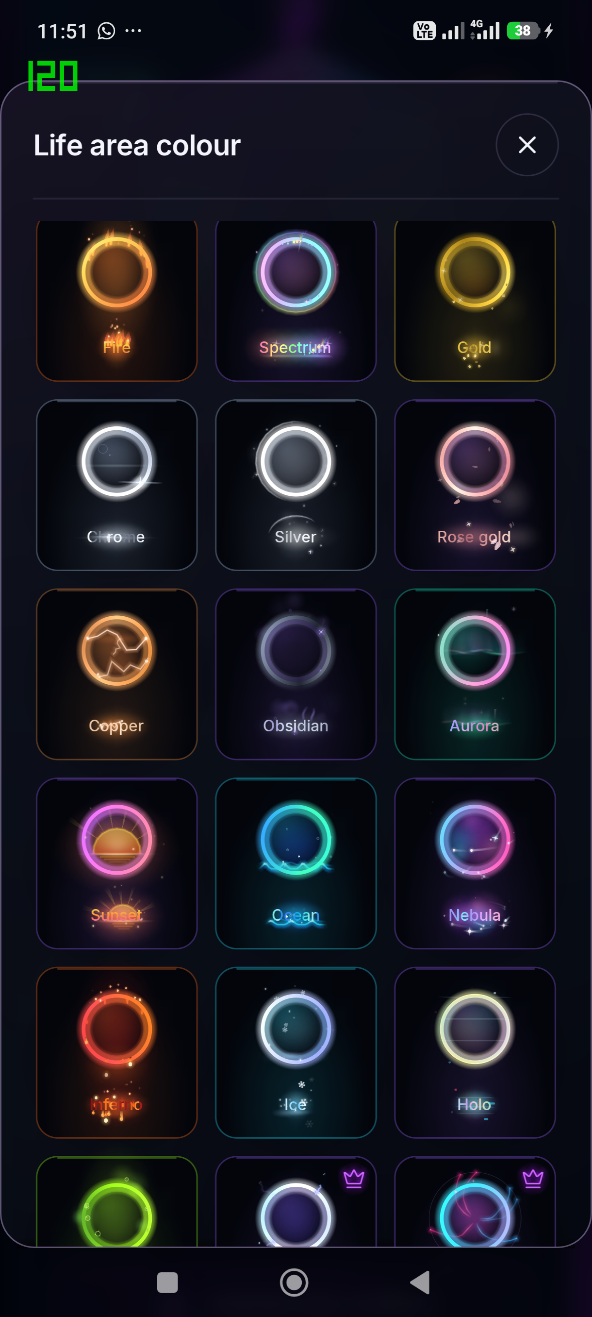 Native life-area colour picker with animated special finishes
